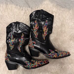 Cape Robbin Black Western Ankle Boots with Multicolor Bead Accents